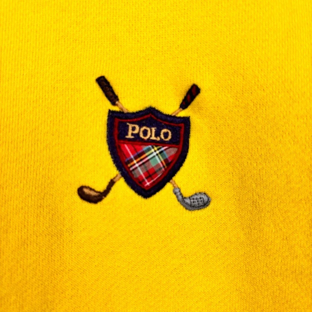 Polo Golf Ralph Lauren Mens XL Yellow V-Neck Sweatshirt Vest Embroidered Crest